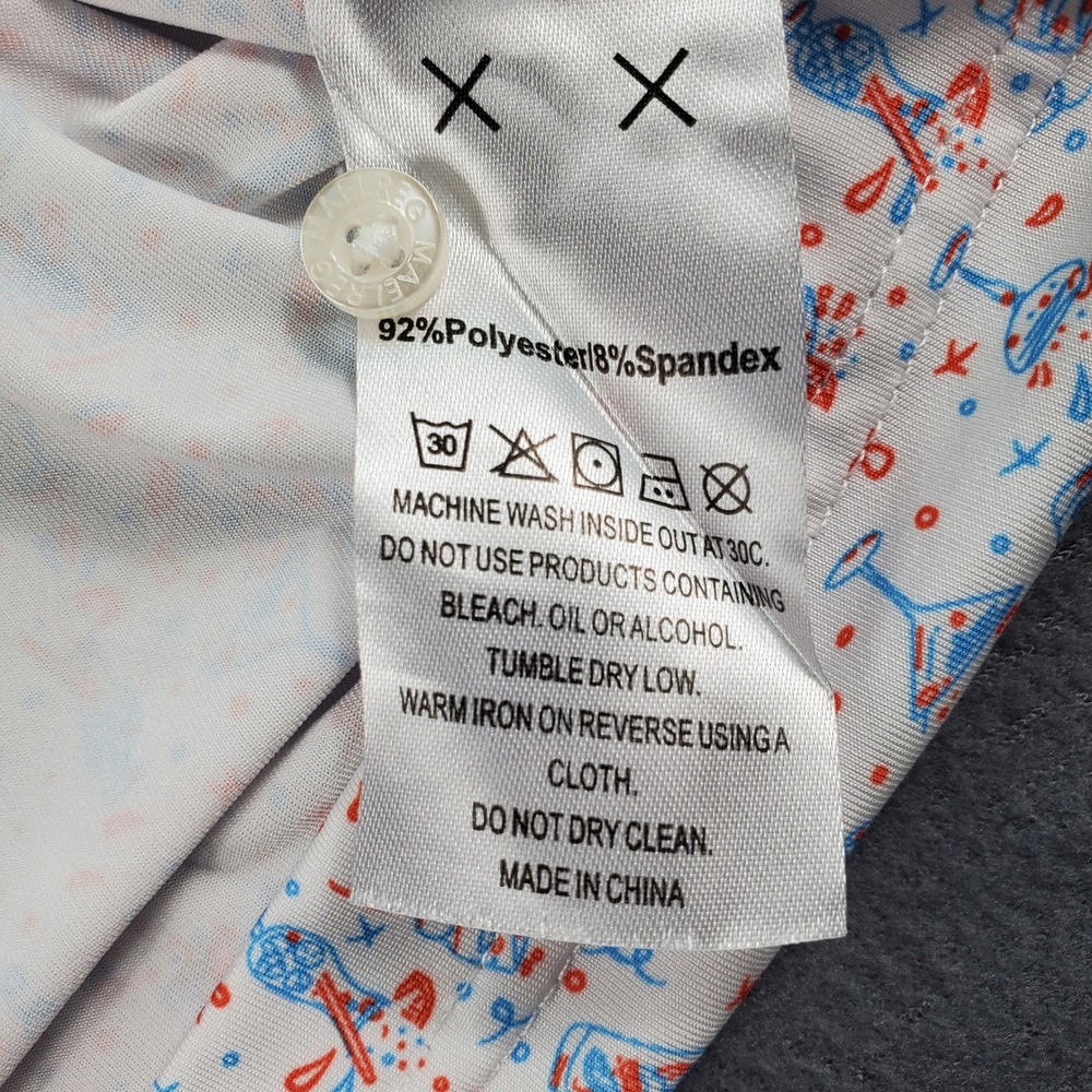 Maelreg Mens XL Performance‎ Polo Shirt White Cocktail Drink Print Short Sleeve - Picture 3 of 7